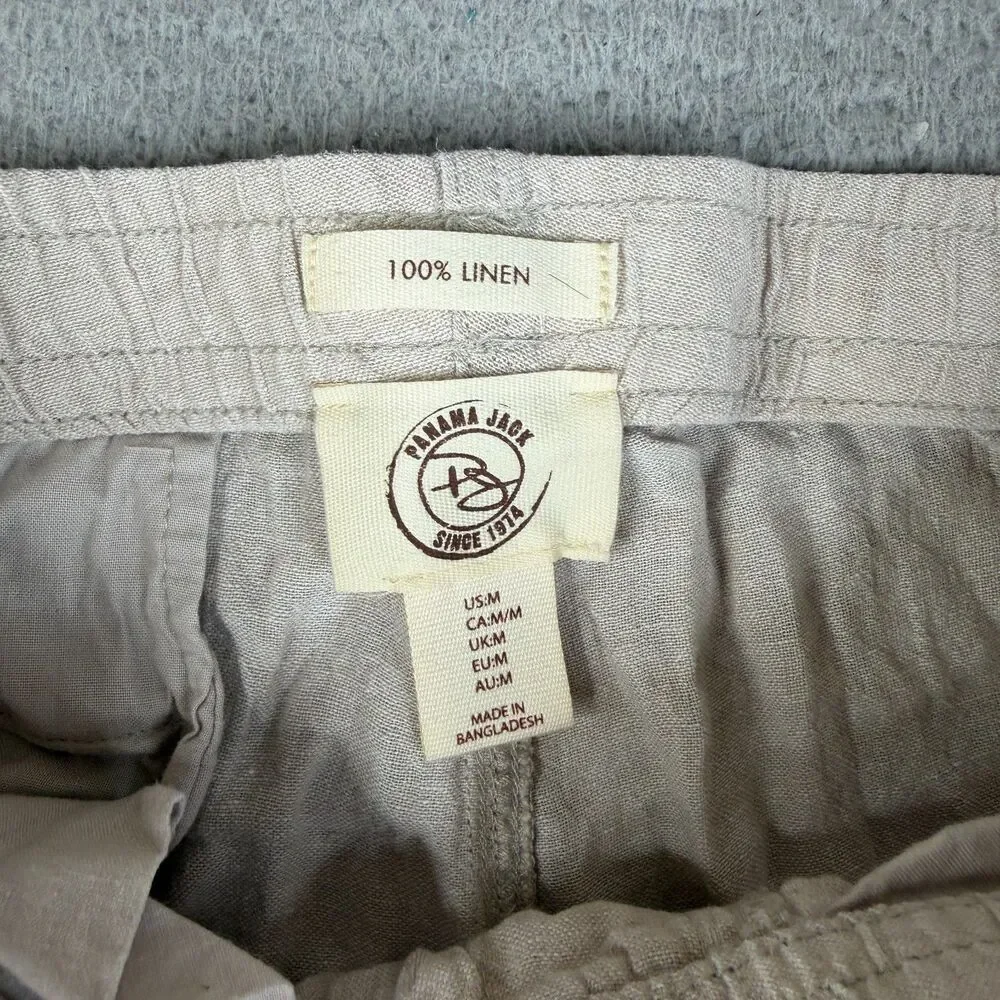 LINEN CHINO  Pants Mens M Beige Pull On Casual Beachy Resort Coastal Panama Jack